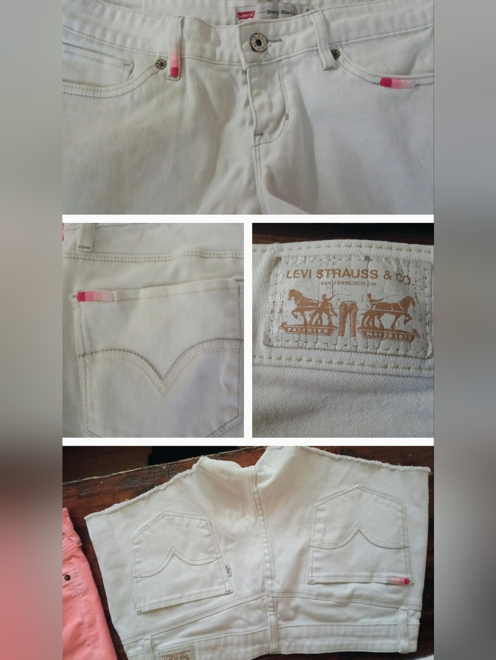 Levi's White Jean Shorts with Pink Accent
